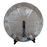 Relief molded glass plate serving dish with rim