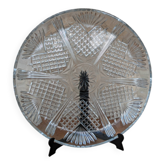 Relief molded glass plate serving dish with rim