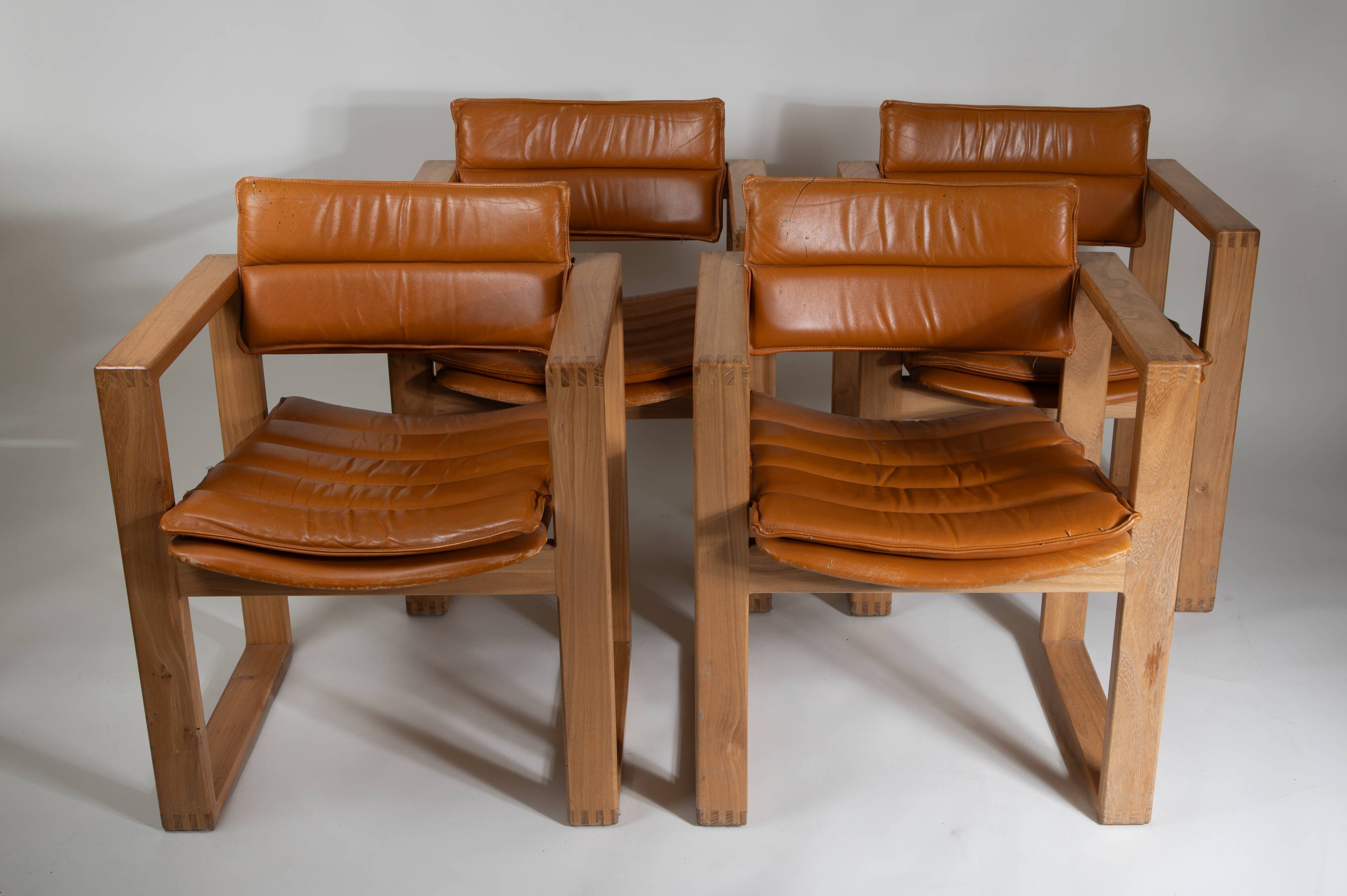 Cubic Pinewood & Leather Armchair by Ate van Apeldoorn for Houtwerk Hattem,