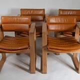 Cubic Pinewood & Leather Armchair by Ate van Apeldoorn for Houtwerk Hattem,