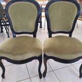 Set of 2 vintage Louis XV style chairs – Green velvet & black wood