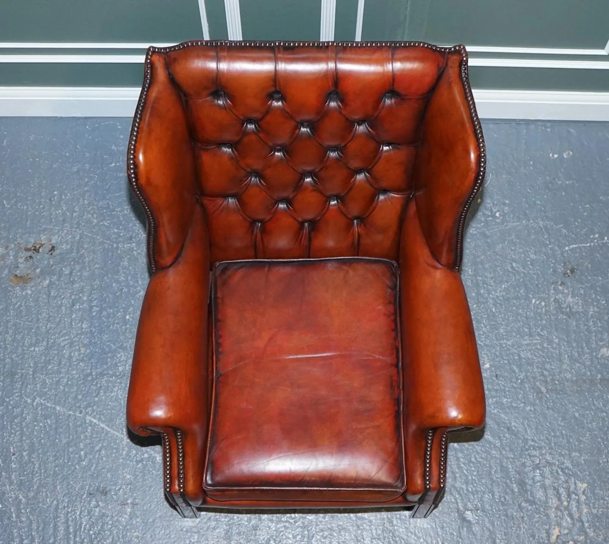 Brown Leather Hand-Dyed Wingback Chairs, Set of 2