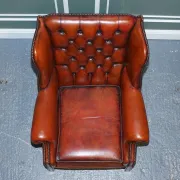 Brown Leather Hand-Dyed Wingback Chairs, Set of 2