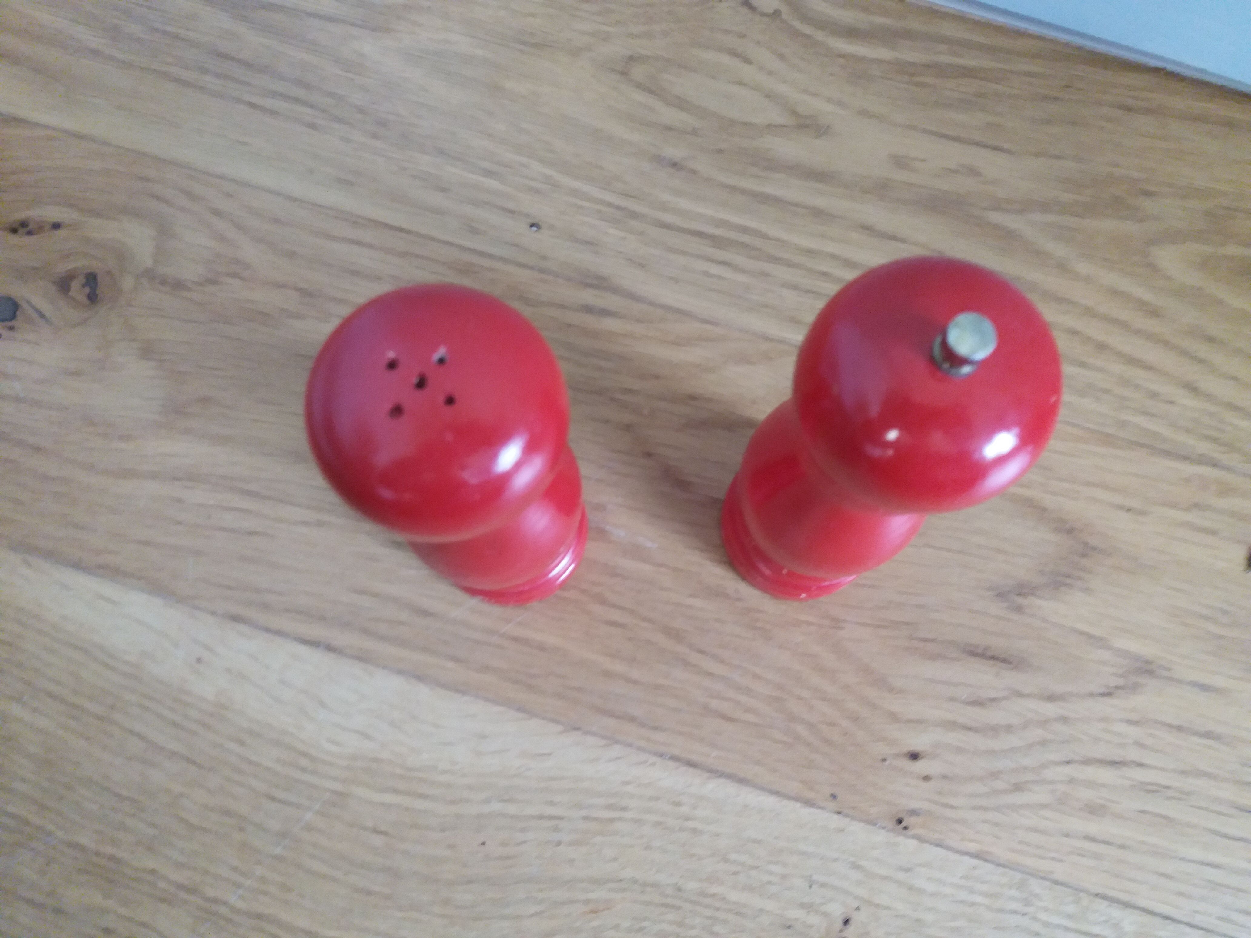 Pepper mill and turned wooden salt shaker