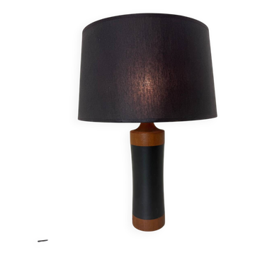 Lampe de table scandinave danoise du milieu du siècle en teck et cuir, années 1950