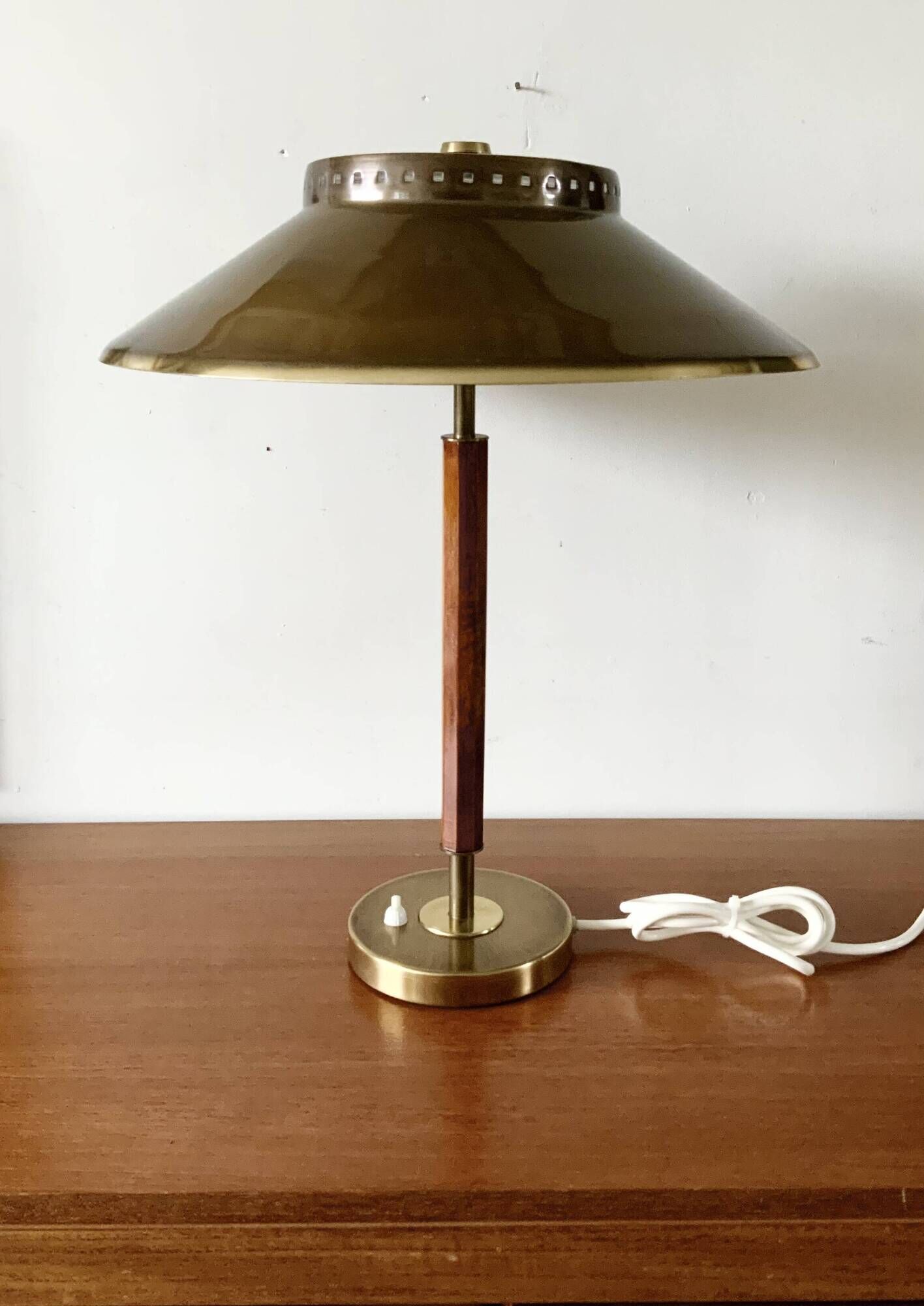 Rare Vintage Brass And Teak Table Lamp Borden's Boras Model 8445, 1940's