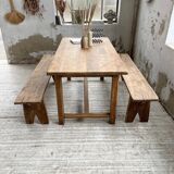 Oak farmhouse table and its two benches