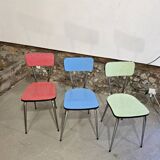 3 pink, green, blue Formica chairs