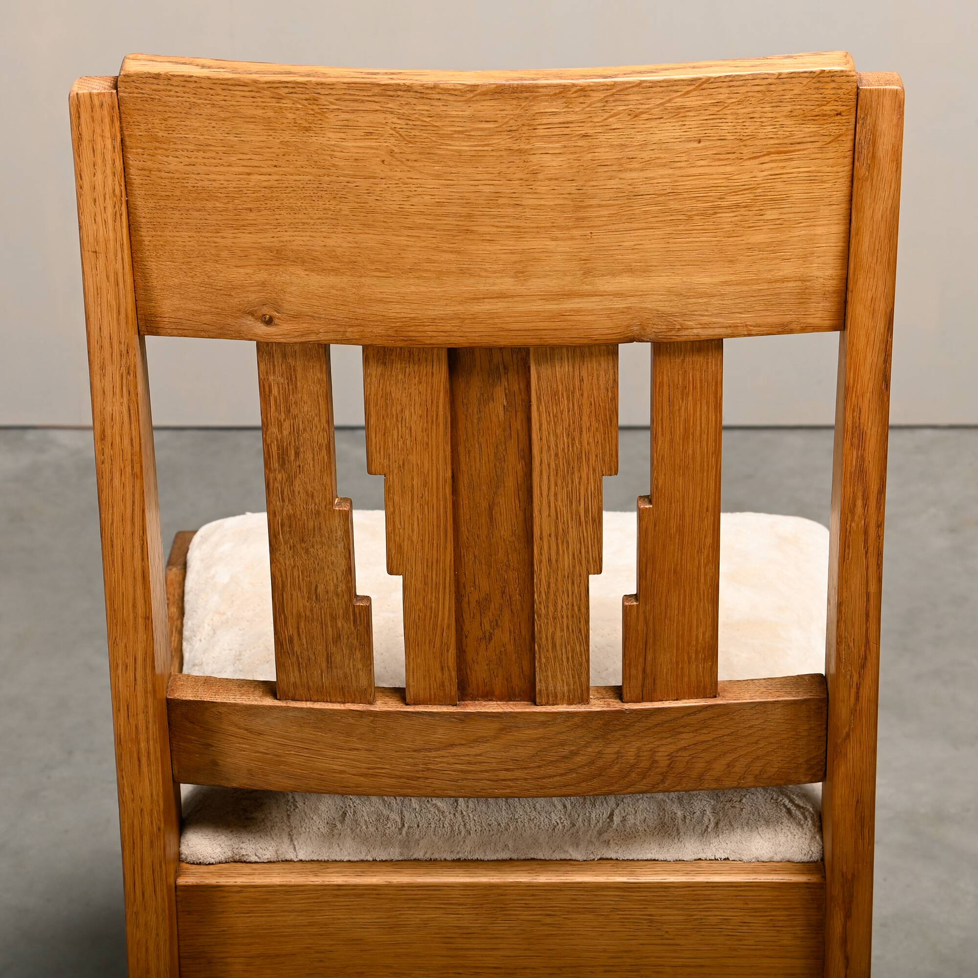 Dutch Art Deco Amsterdam School Dining Chairs in Oak and light Fabric