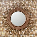 Vintage wicker rattan sun mirror