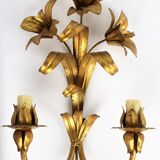 Golden metal flower sconces 1960 in pairs