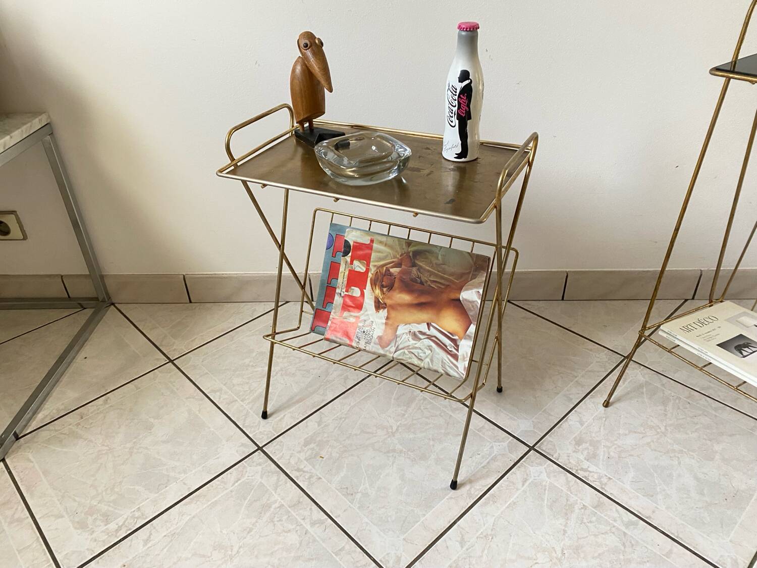 Vintage 1960s brass side table/magazine rack