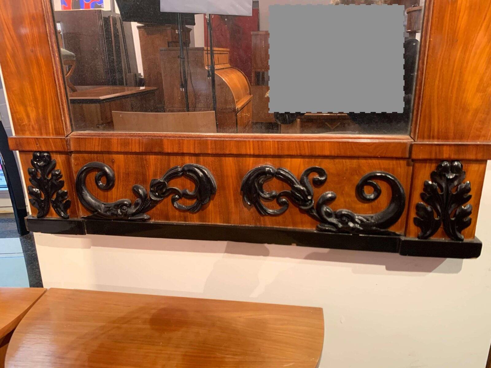 Empire Wall Mirror, Mahogany, Ebonized Carved Decor, South Germany, circa 1810