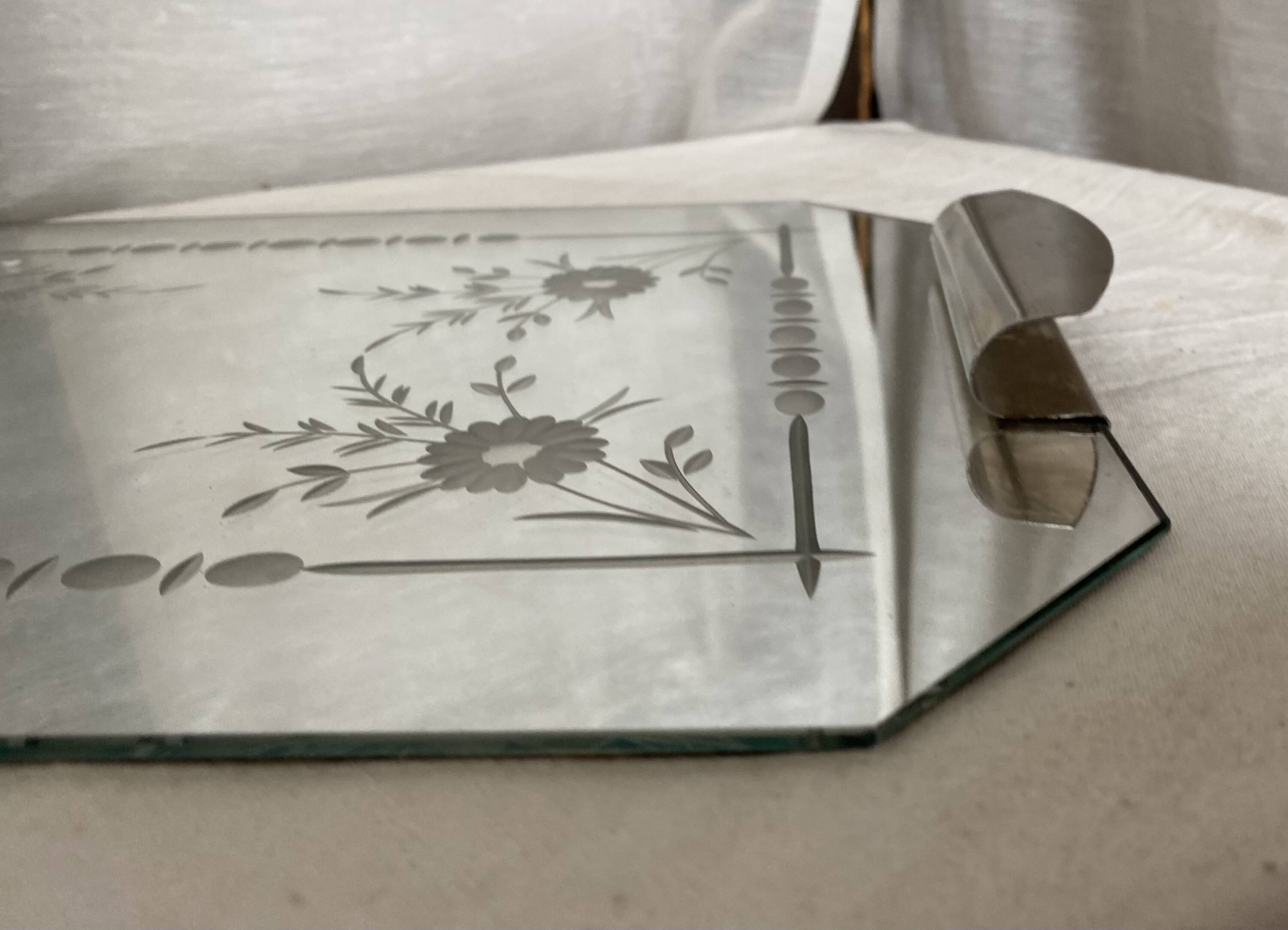 Vintage 1950s Venetian mirror and silver-plated metal tray