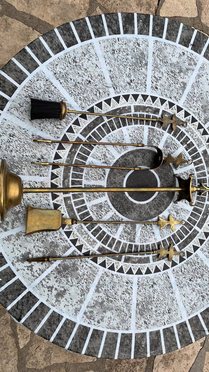 Old brass fireplace set