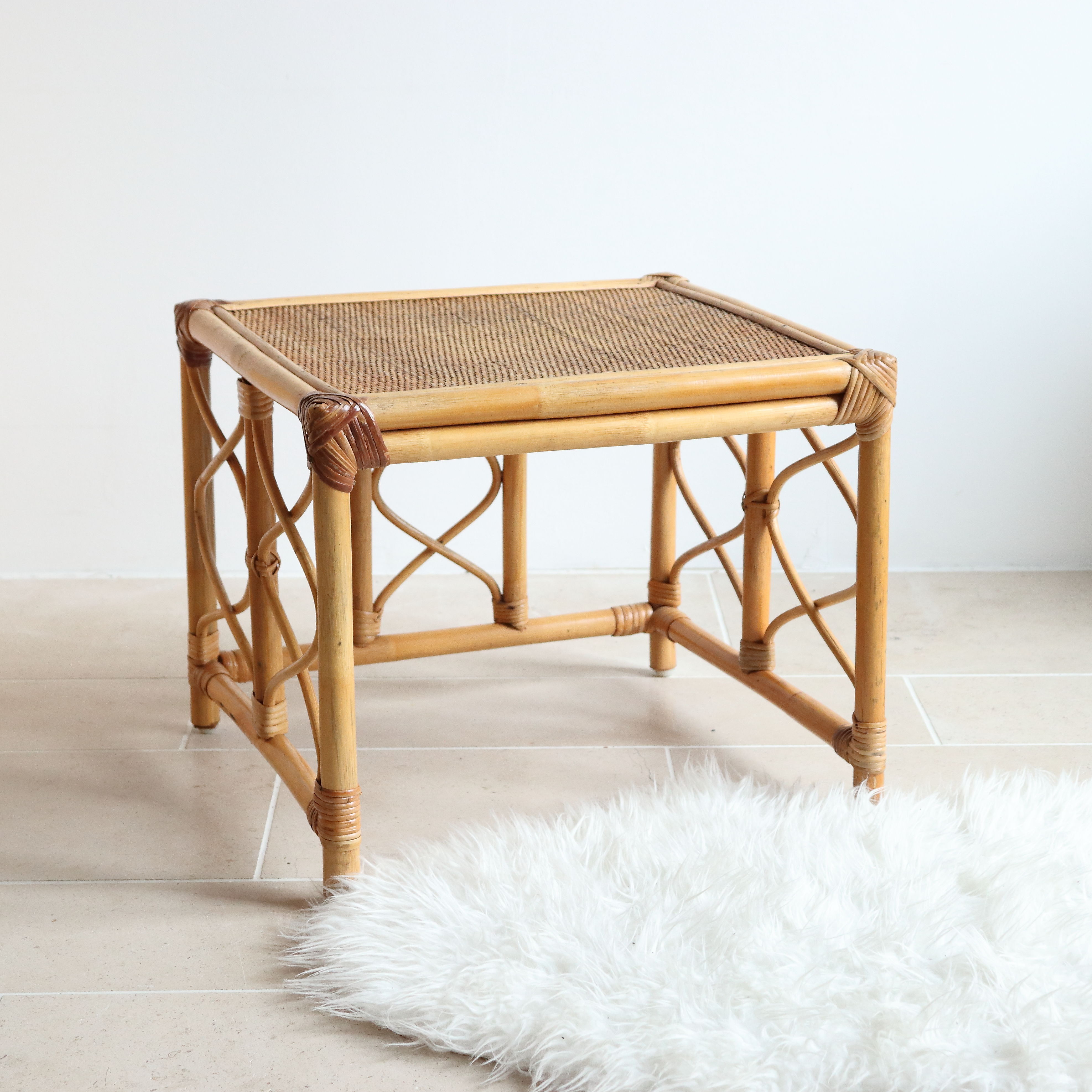 Vintage square rattan side coffee table