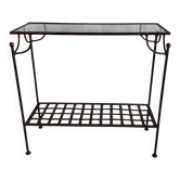 Wrought iron and glass console, trellis shelf – vintage 70s/80s