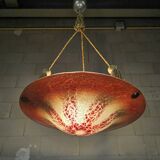 Antique orange German Art Deco WMF Ikora glass pendant lamp 1930