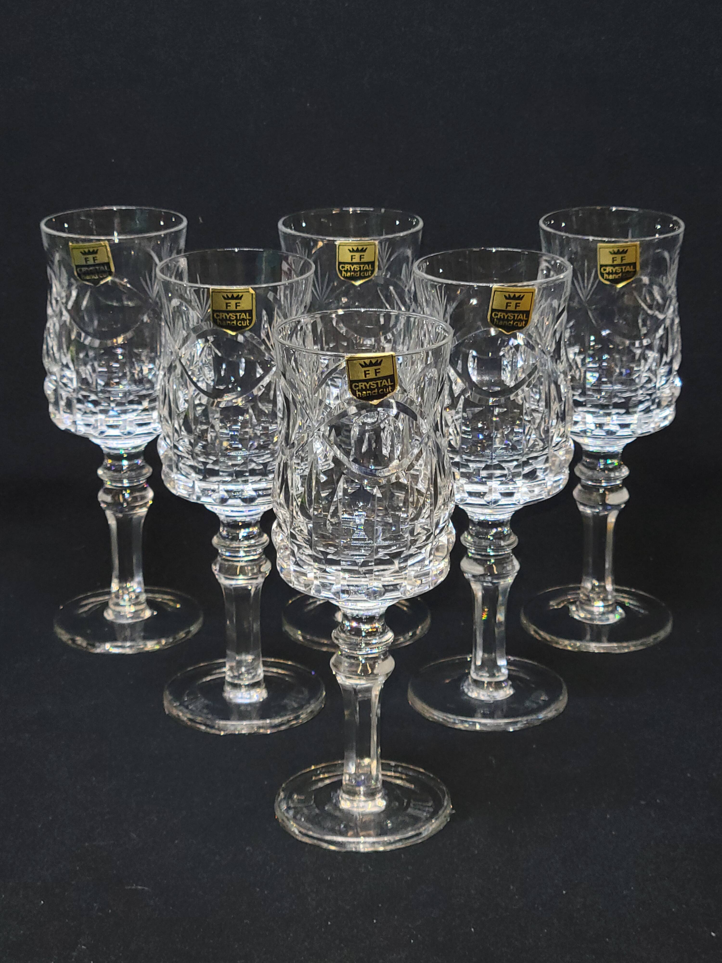 6 thick cut crystal wine glasses ff crystal hand