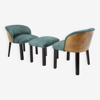 1940s Pair of Chairs with Stool, Italy