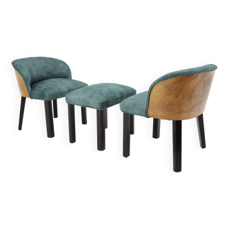 1940s Pair of Chairs with Stool, Italy
