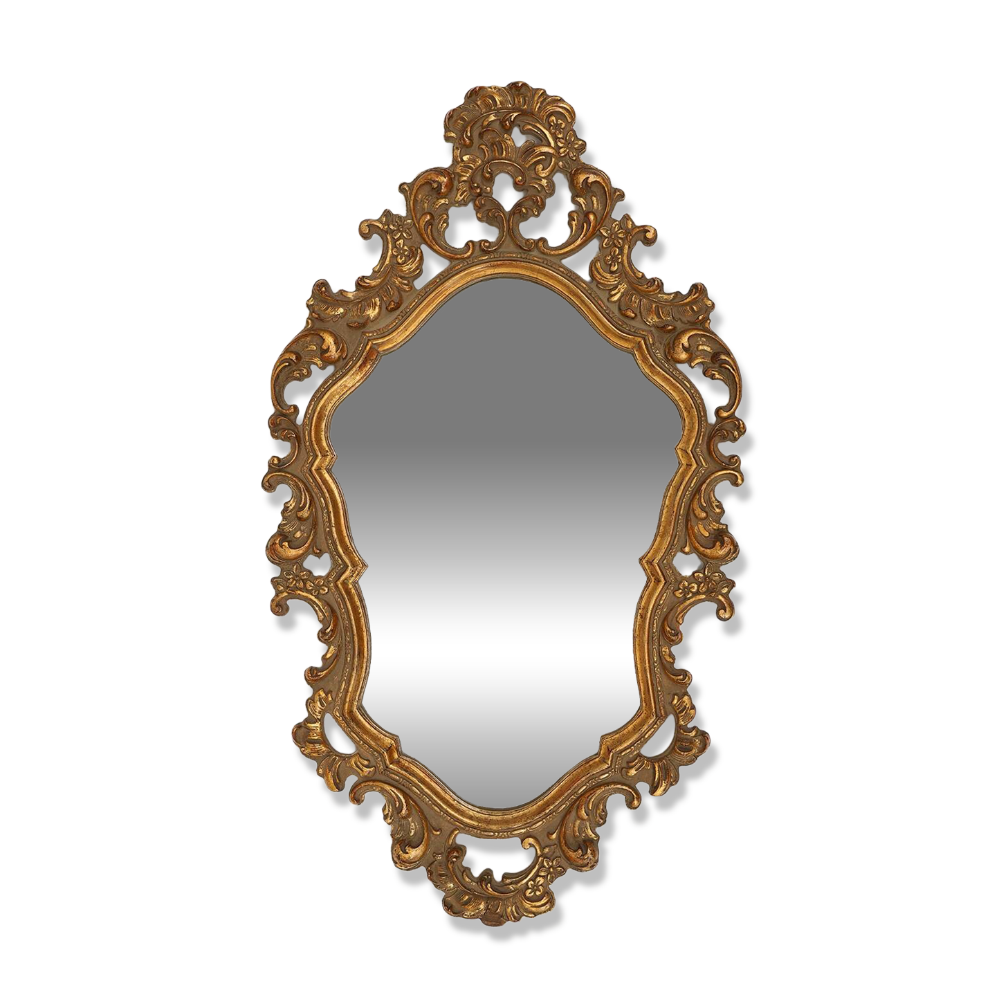 Belgian Baroque Gold Framed Oval Mirror, 1950s