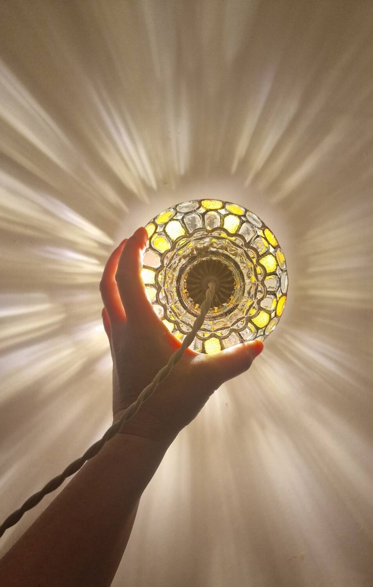 Vintage globe pendant light with stained glass effect
