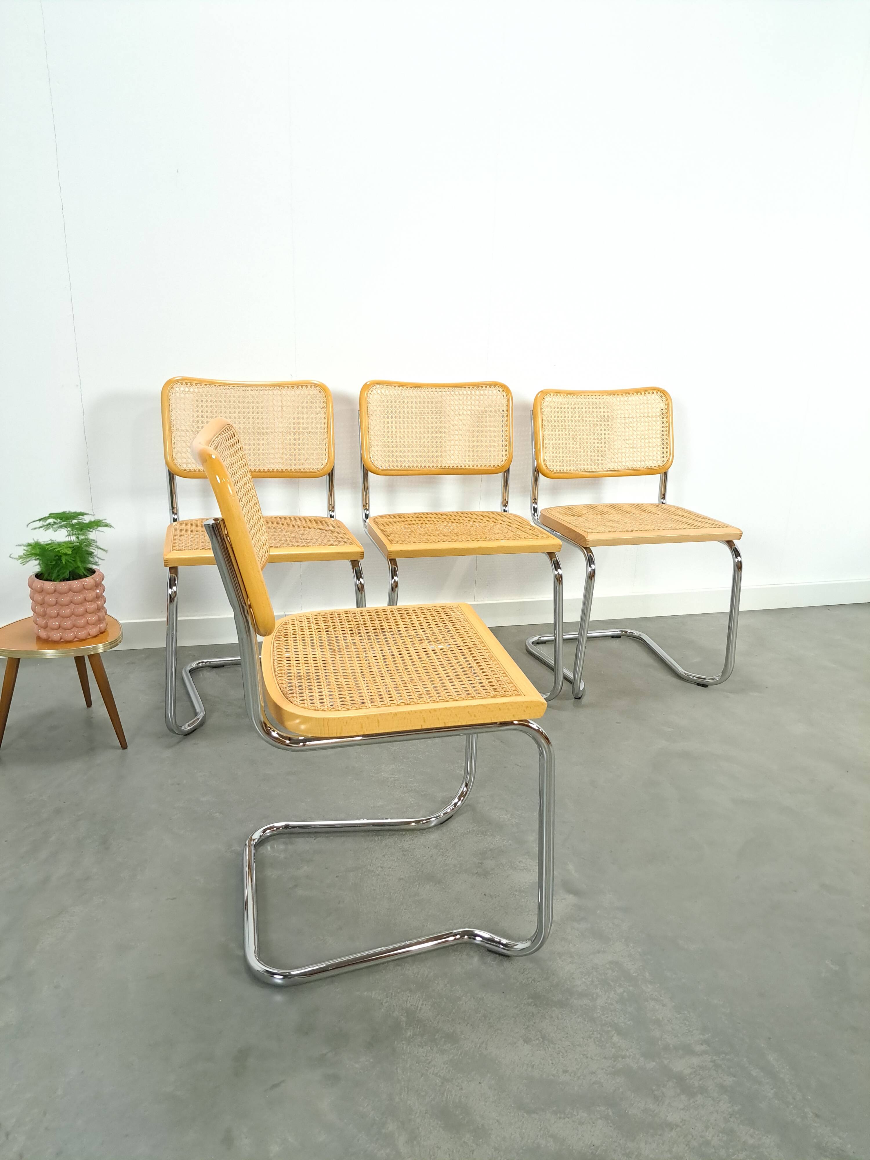 Italiaanse webbing set stoelen met chromen buisframe