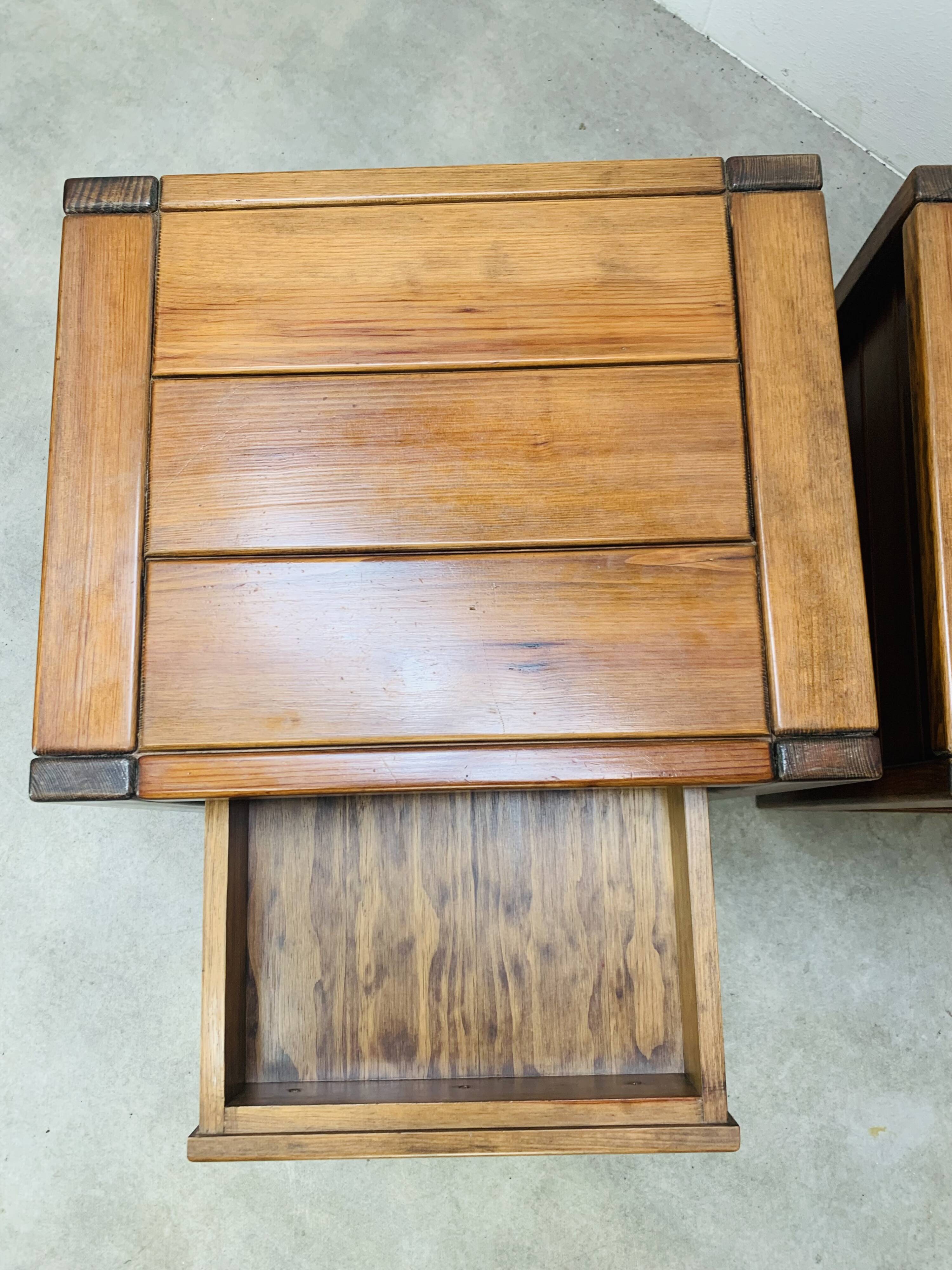 Pair of vintage Maison Regain elm bedside tables