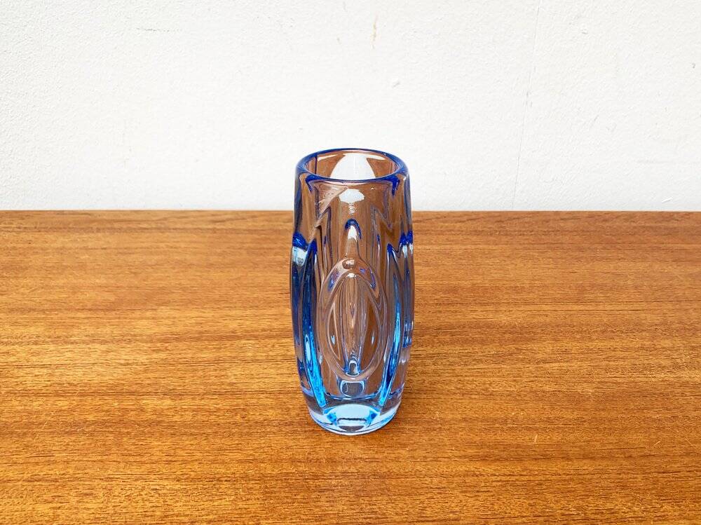Blue glass vase model 914 mid-century by Rudolf Schröter for Rosice, 1950s