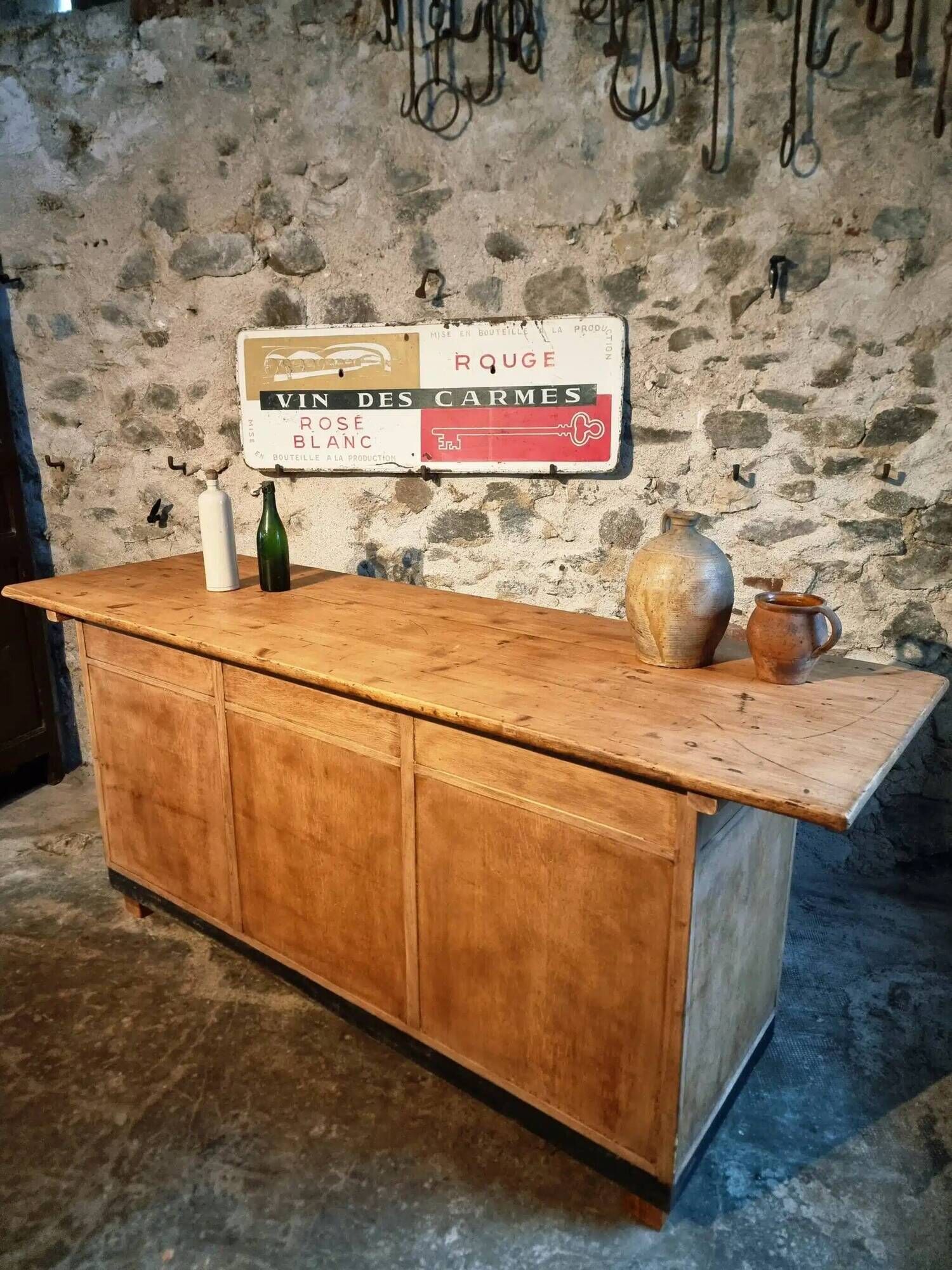 Vintage French Oak and Pine Counter – 1930s Shop Counter or Kitchen Island