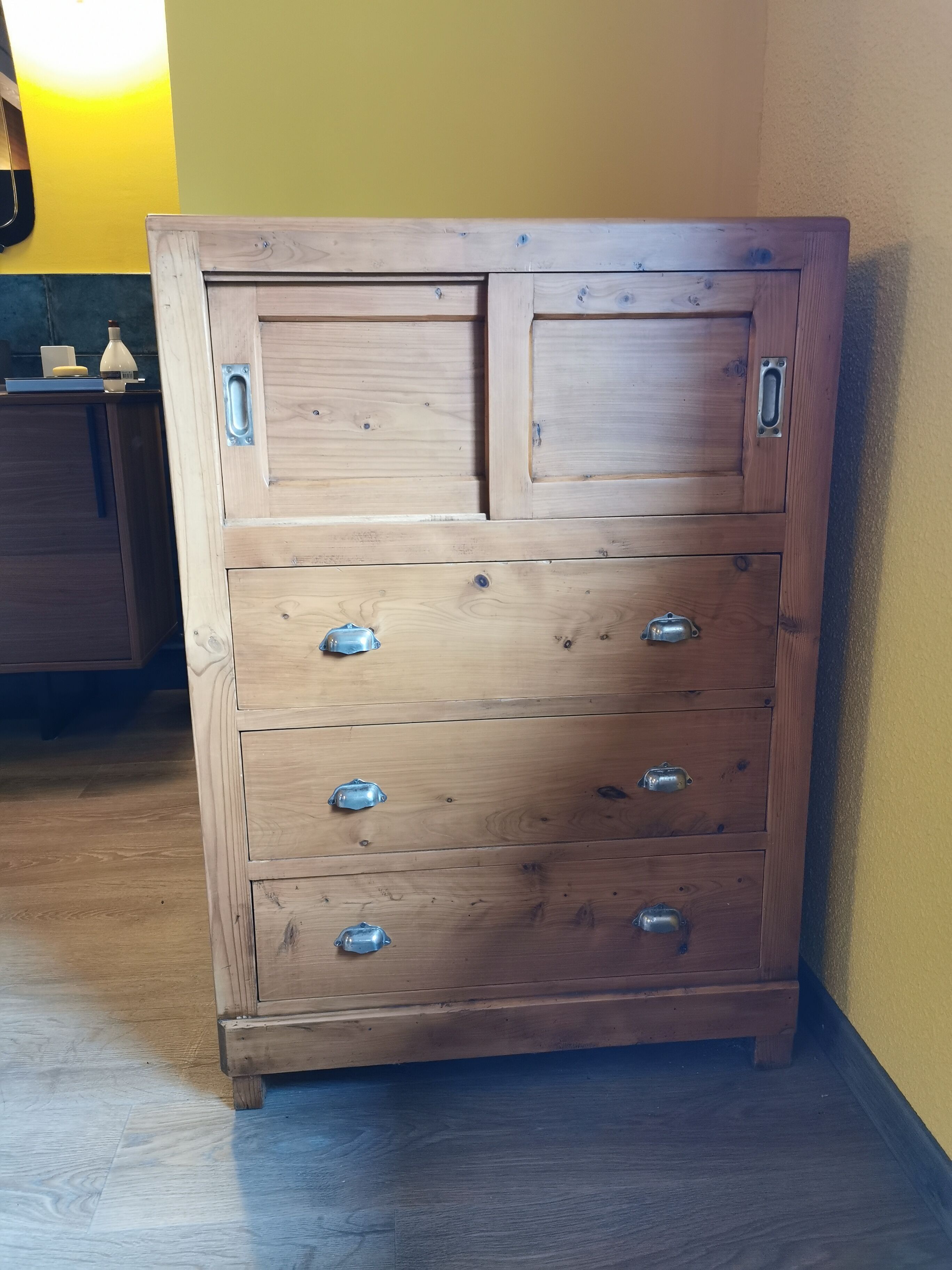 Vintage chiffonnier raw wood 3 drawers 2 doors
