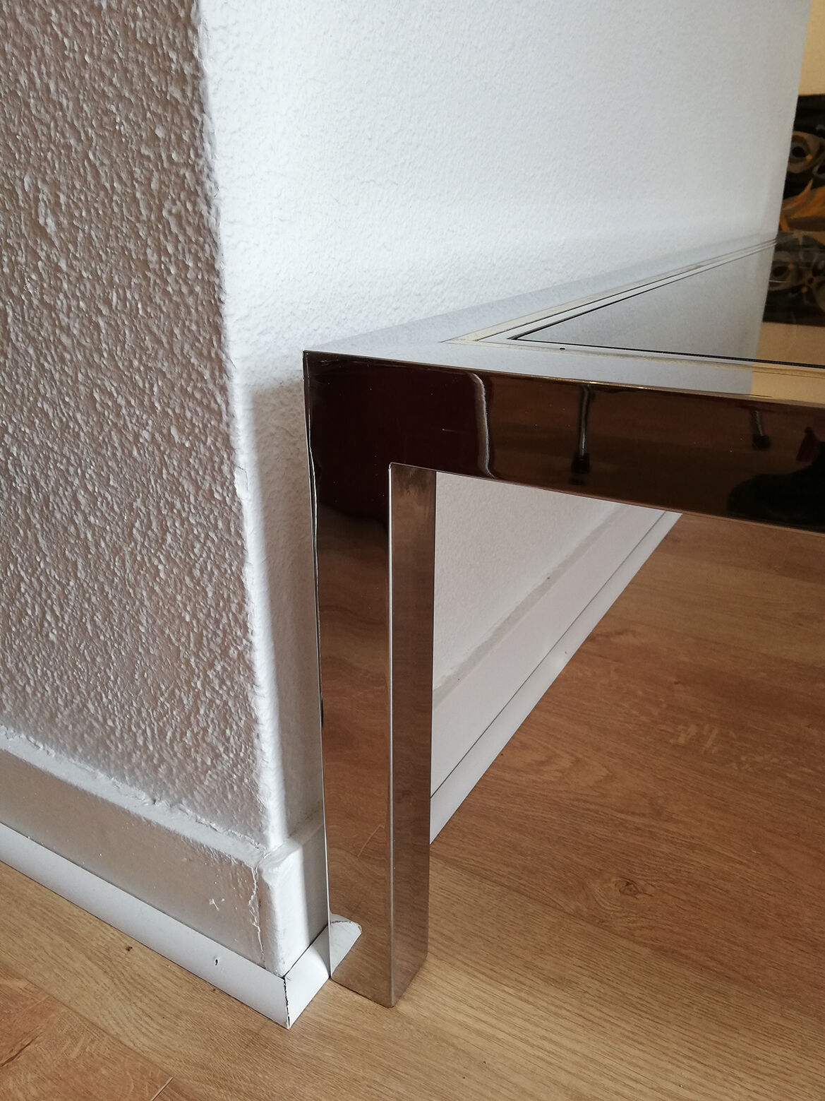 Chrome metal, brass and smoked glass coffee table to taste like Willy Rizzo