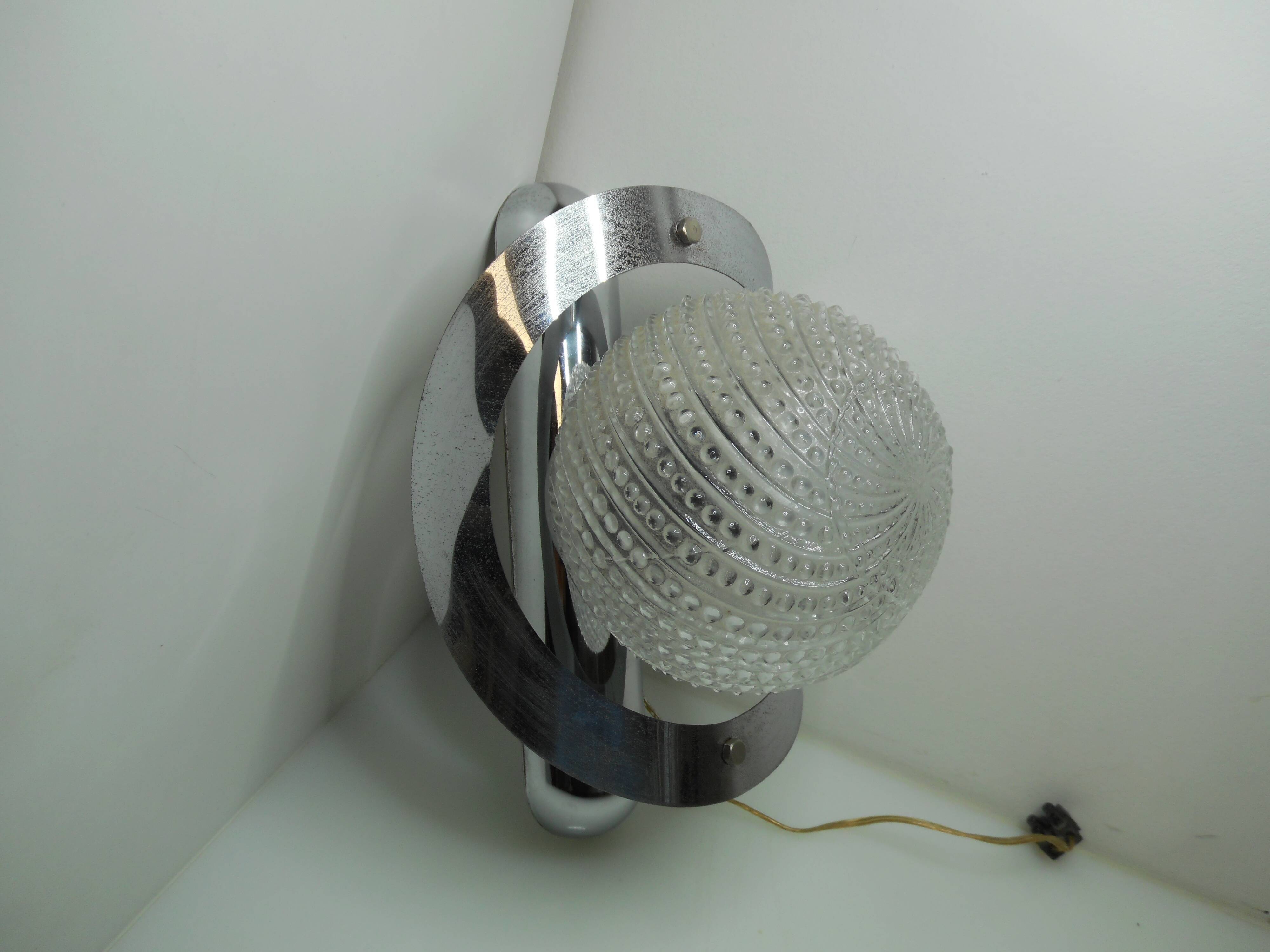 Ball molded glass and vintage chrome metal wall lamp