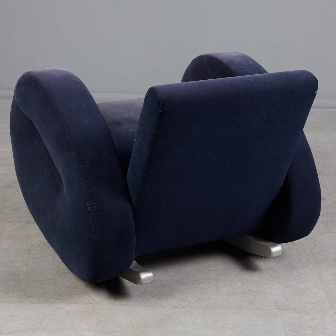 Bretz (Germany) — Rocking Chair / Armchair — Blue Velvet Upholstery — 1980s