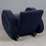 Bretz (Germany) — Rocking Chair / Armchair — Blue Velvet Upholstery — 1980s