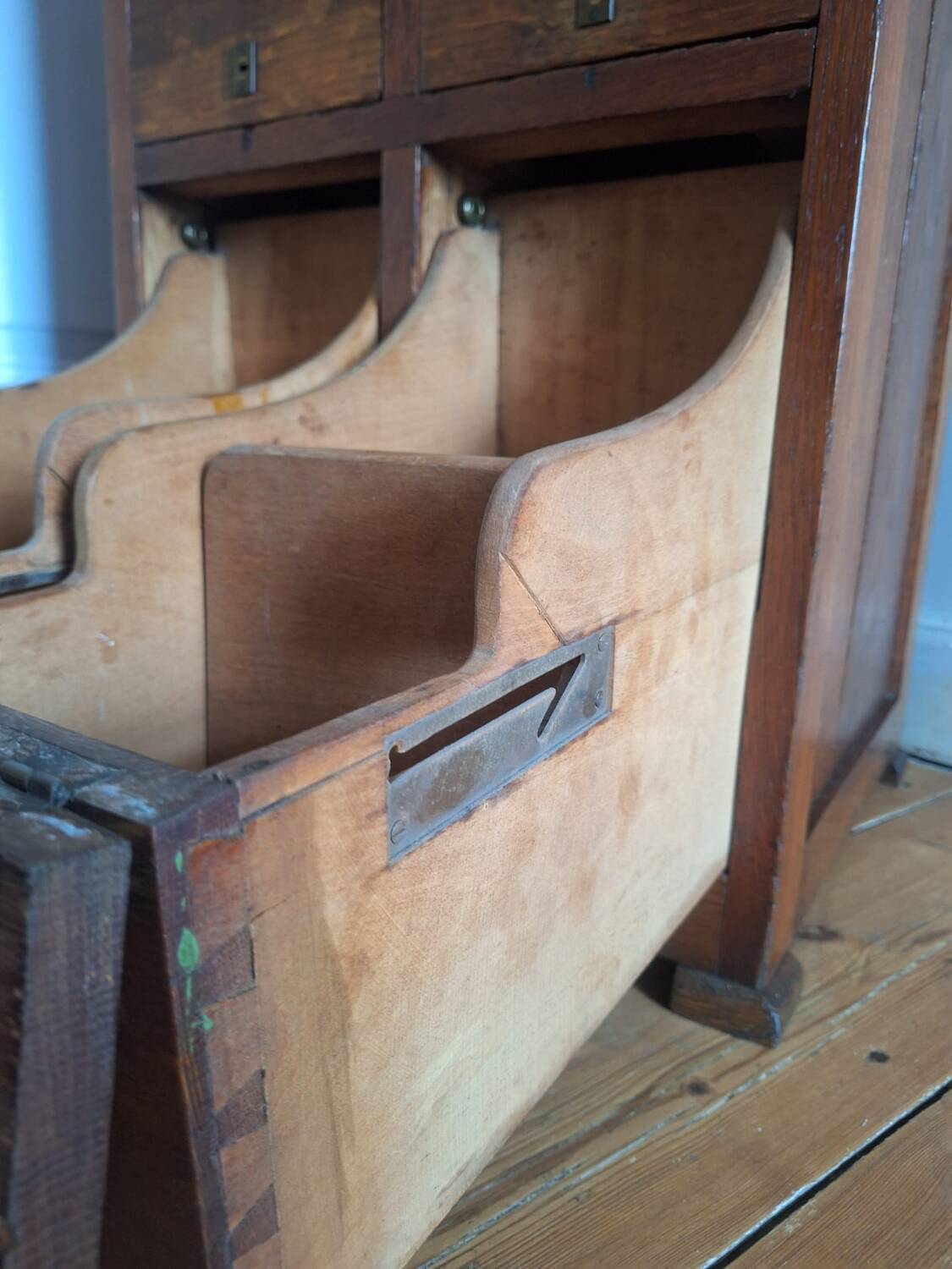 Vintage workshop furniture, antique secretary desk.