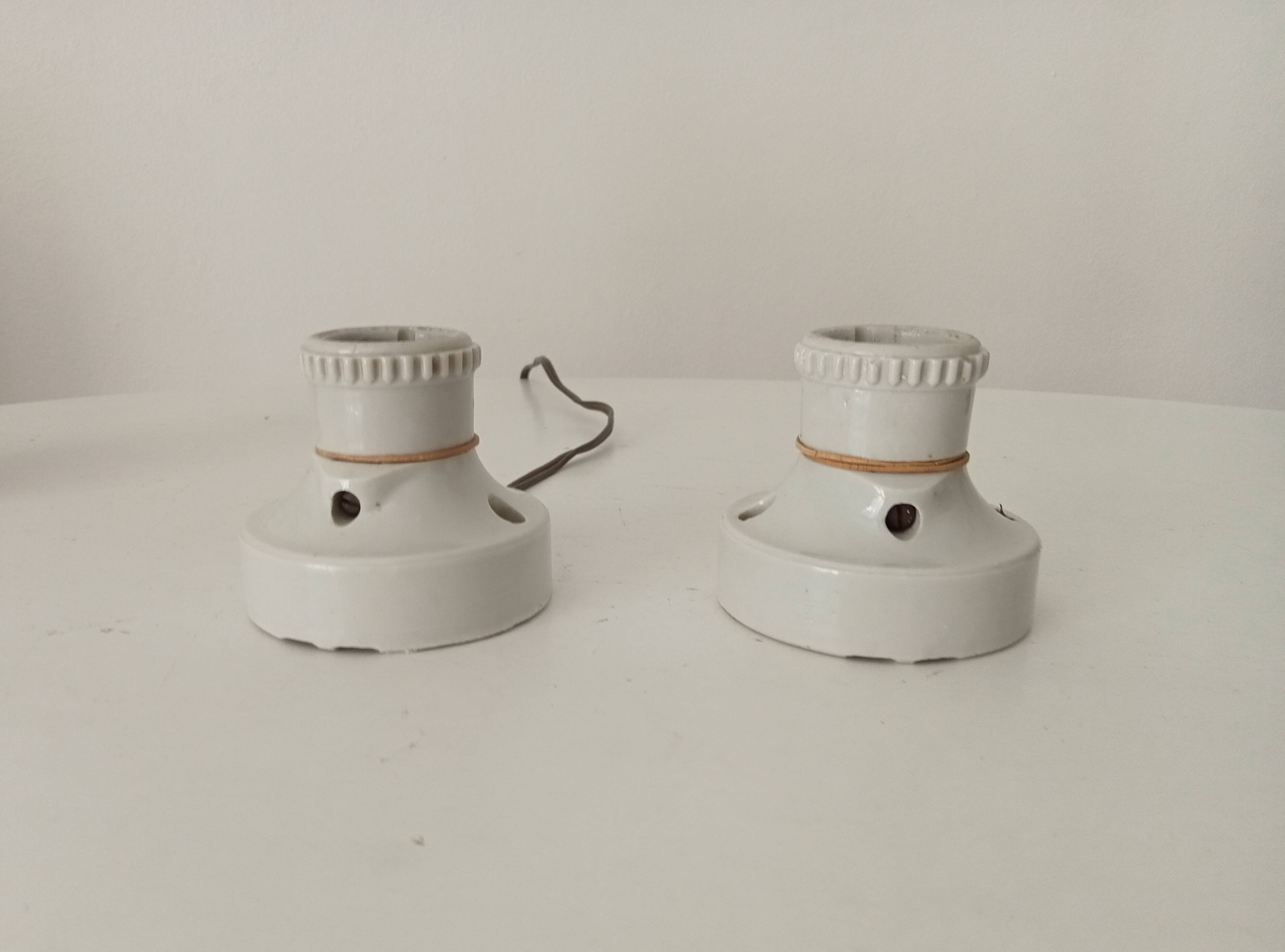 Pair of antique industrial porcelain wall lights