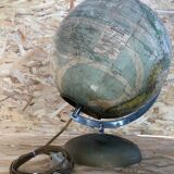 Old terrestrial globe world map perrina paris glass vintage metal foot