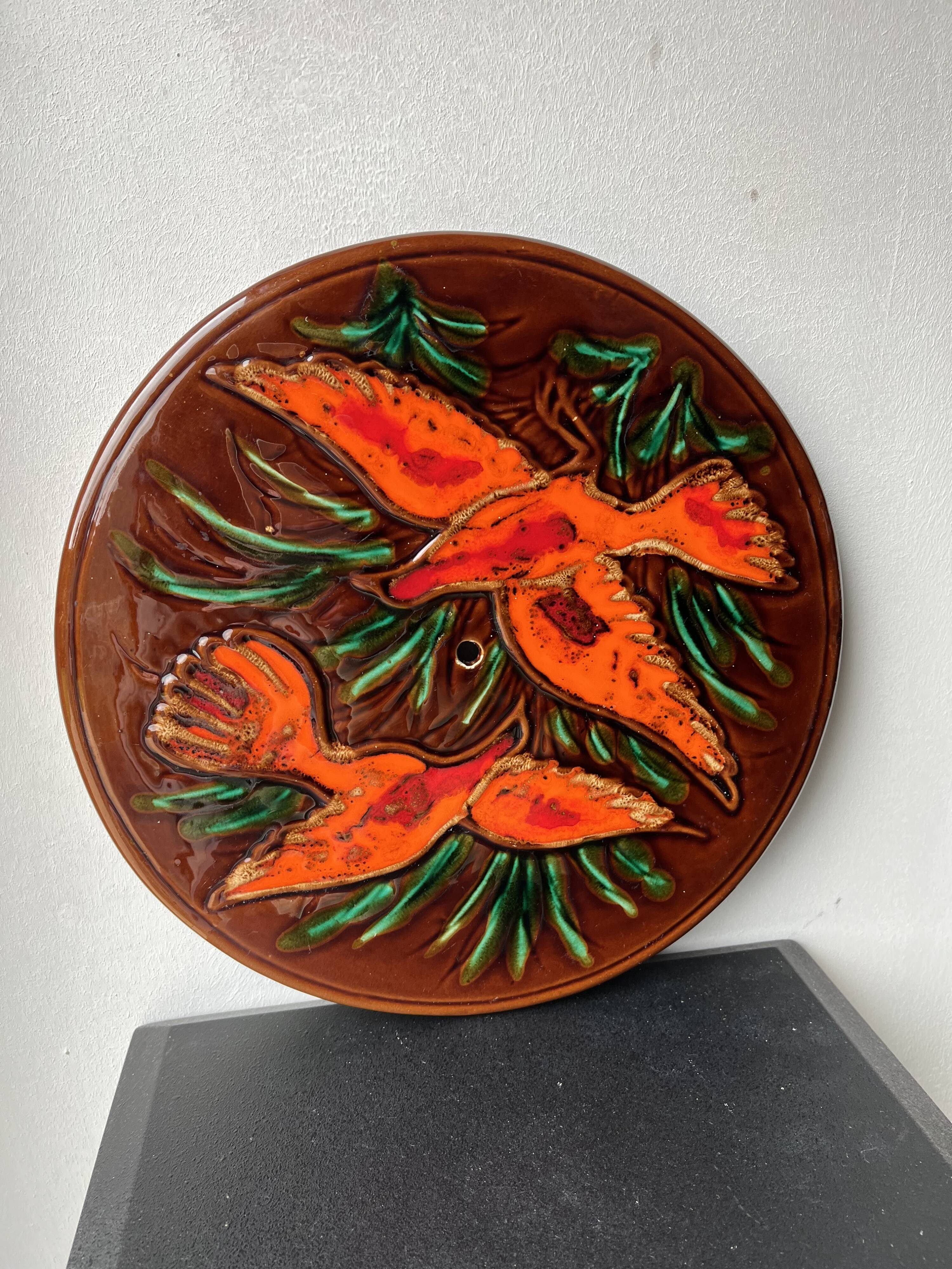 plateau à fromage Vallauris decors oiseau orange