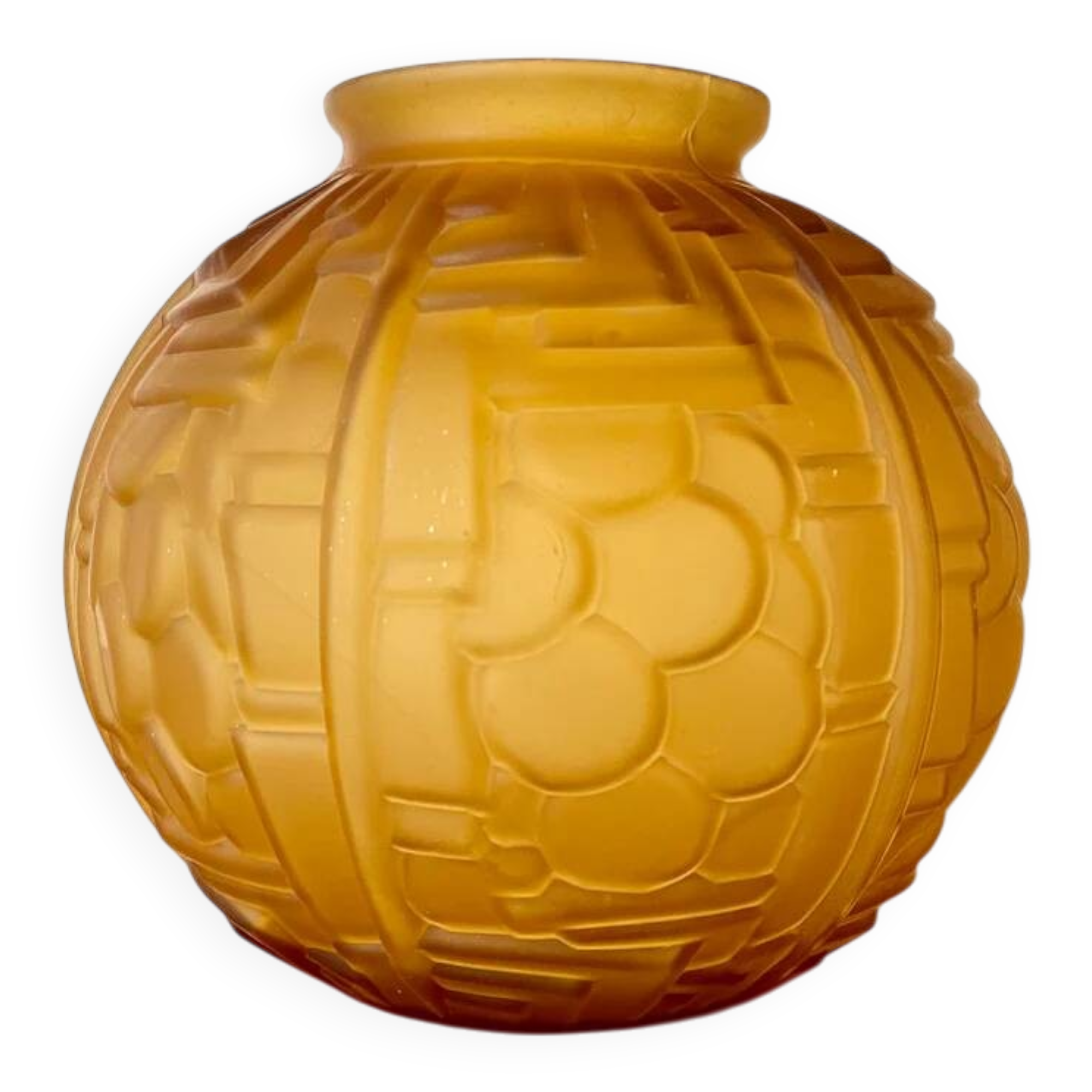 Amber Art Deco molded glass ball vase