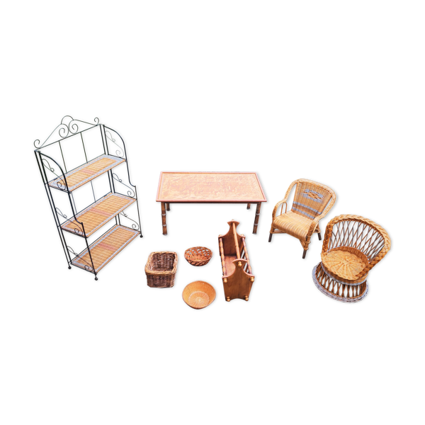 Salon en rotin, fer forgé et bois pour enfant