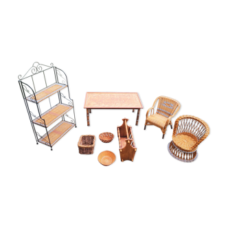 Rattan, wrought iron and wood lounge for children