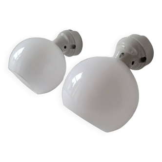 Duo of opaline and porcelain pendant lights