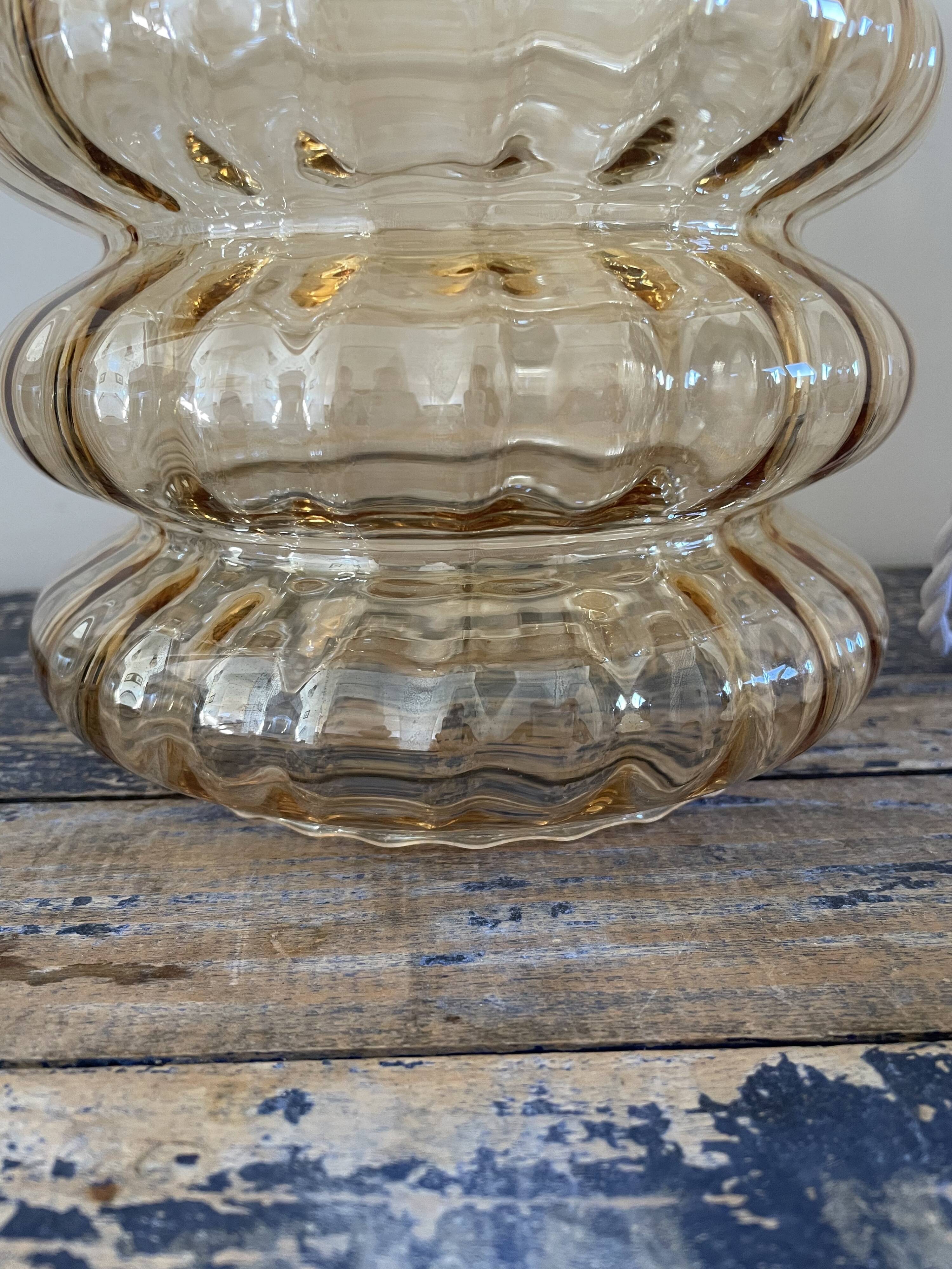 Suspension vintage en verre ambré électrifiée à neuf