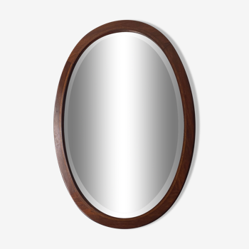 Vintage oval wooden mirror bevelled 90x66cm
