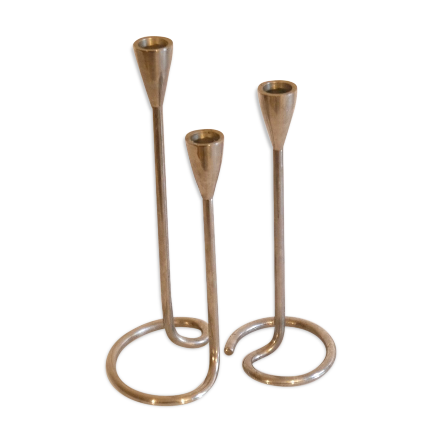 Pair of vintage candle holders in cast aluminum 1970