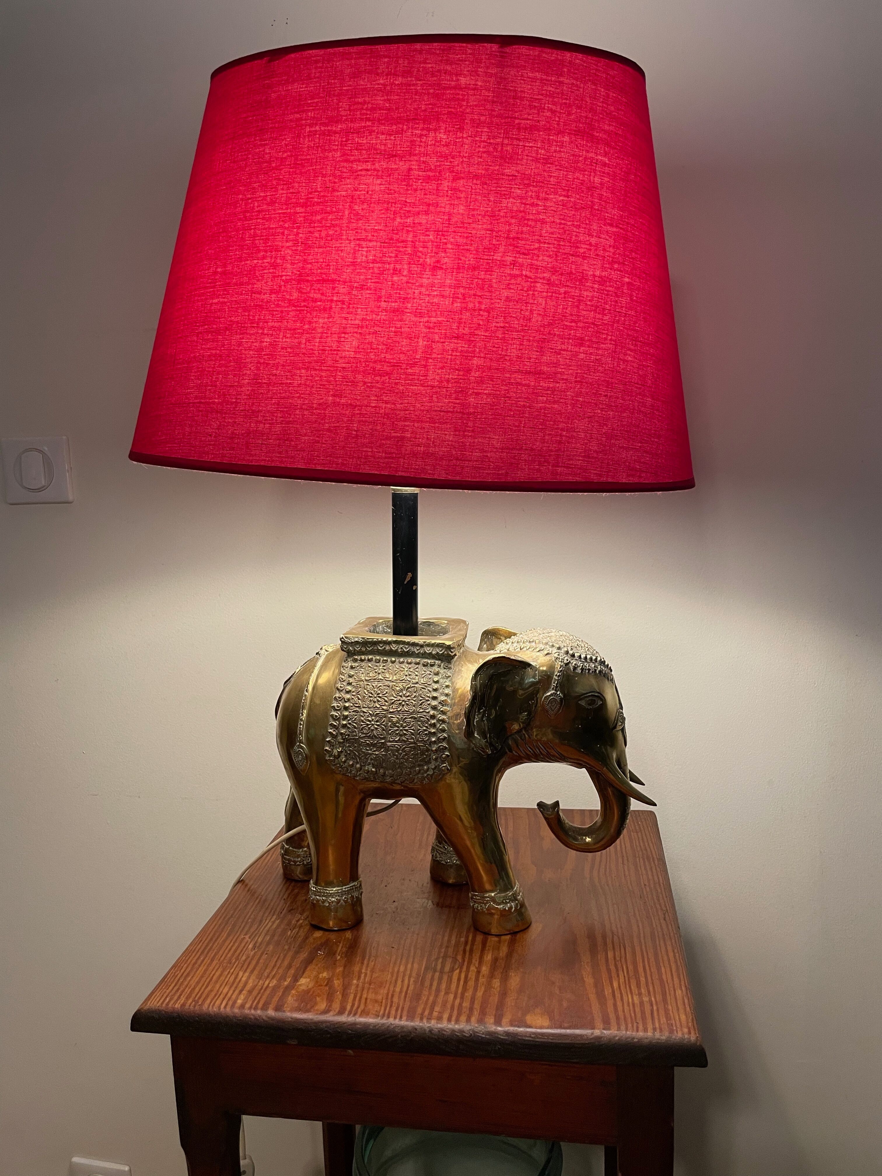 Golden brass elephant lamp