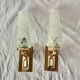 Pair of vintage wall sconces in molded glass and gilded brass
