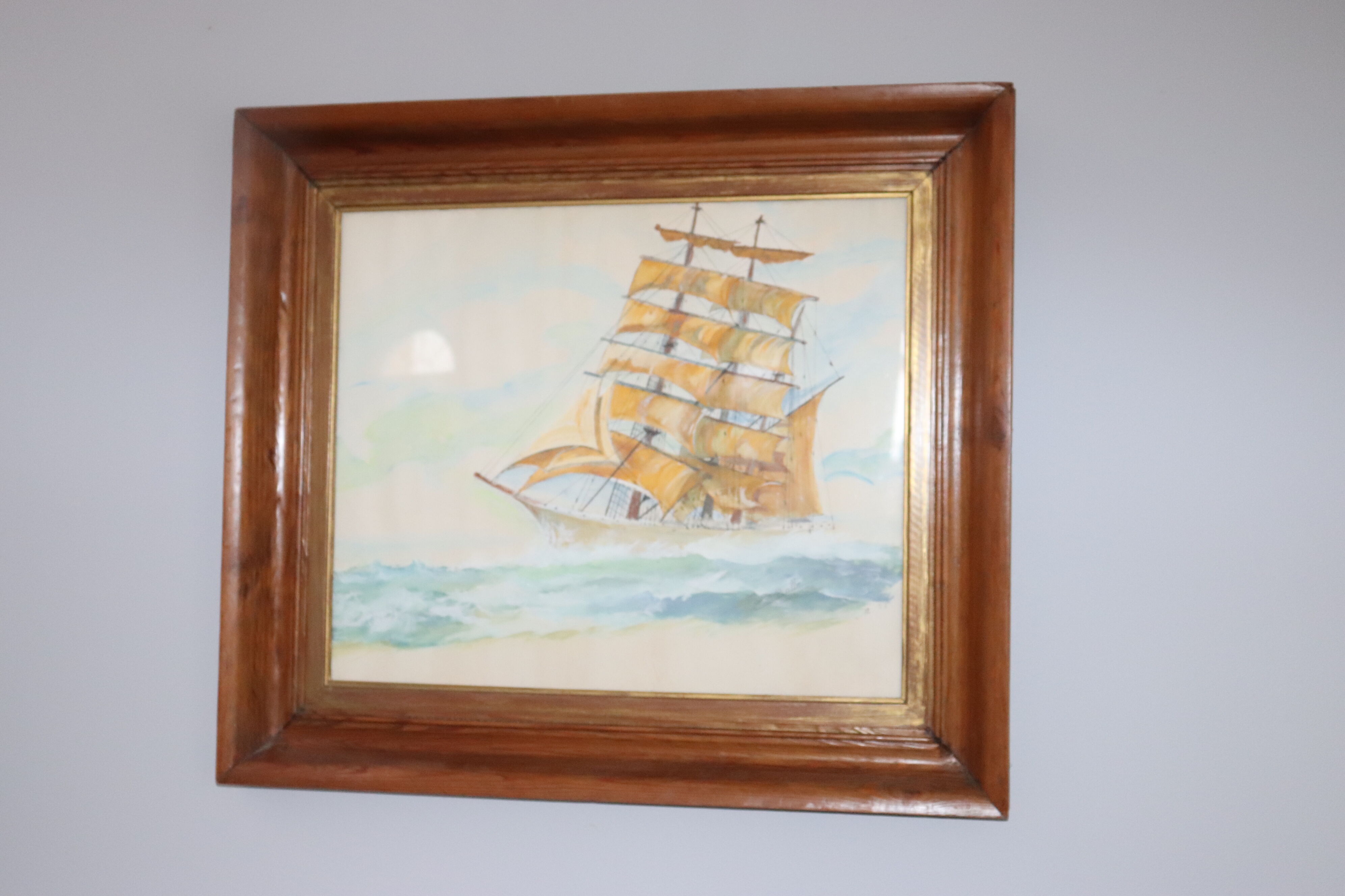 Tableau , aquarelle voilier dans tempete ,marine , mer